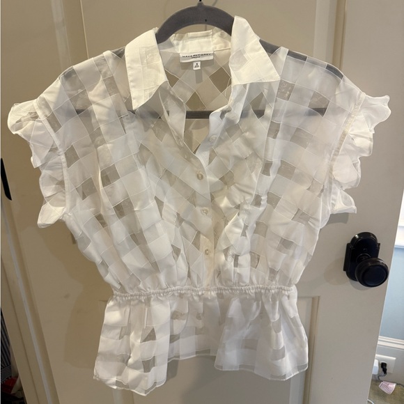 Waverly Grey White Checkered Ruffle Blouse - Picture 1 of 3